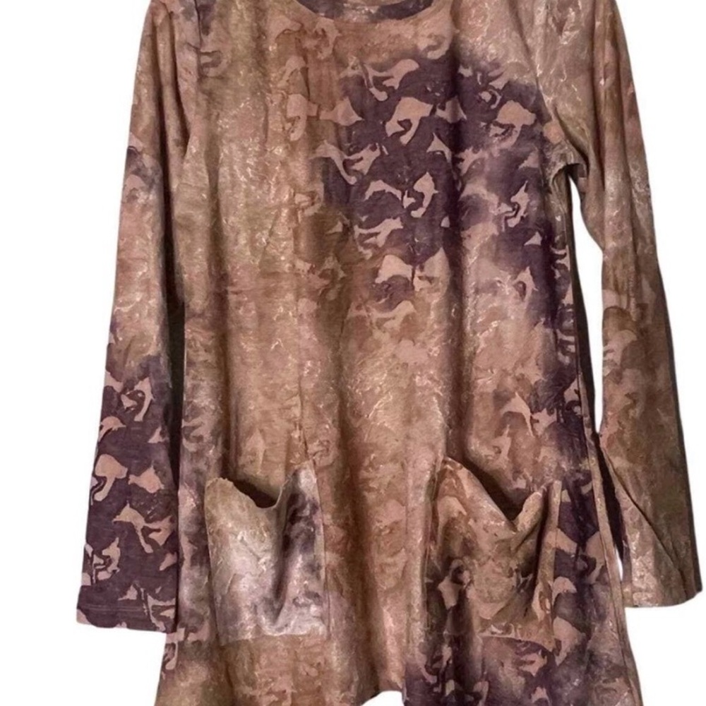 LOGO by Lori Goldstein Brown and Tan Patterned Top